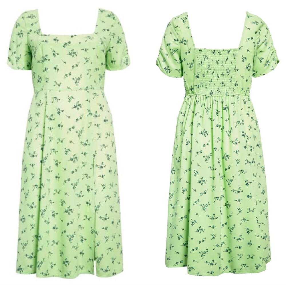 NWT Leith Green Square Neck Floral Maxi Dress